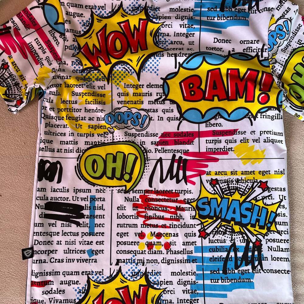 Encrypted White Cartoon Comics Comic Strip Shirt l (14-16)